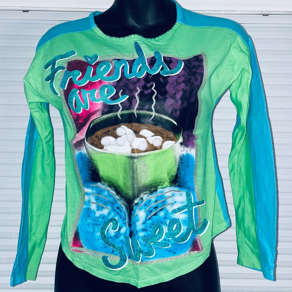Justice Hot Cocoa Chocolate Long Sleeve Shirt 3D marshmallows Girls size 10